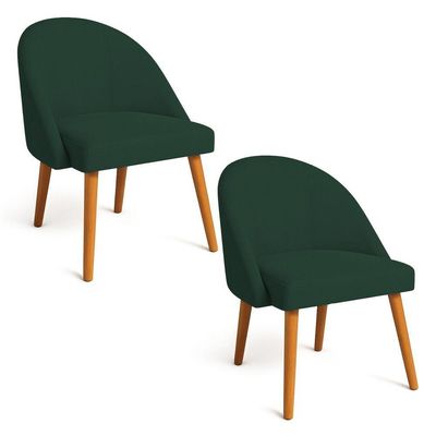 Kit 02 Cadeiras Poltrona De Jantar Luna Suede Pés Palito Castanho - Pallazio Cor Verde
