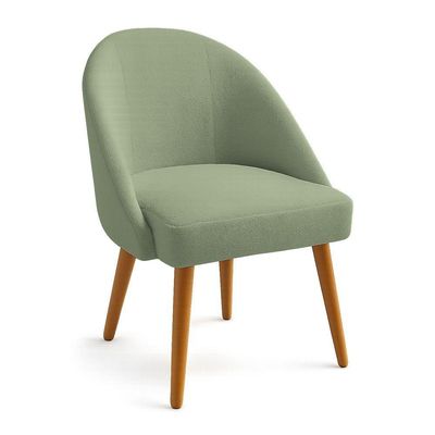 Kit 02 Cadeiras Poltrona De Jantar Estofada Luna Boucle Verde Pistache Pés Palito Castanho - Pallazio