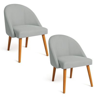 Kit 02 Cadeiras Poltrona De Jantar Luna Suede Pés Palito Castanho - Pallazio Cor Cinza