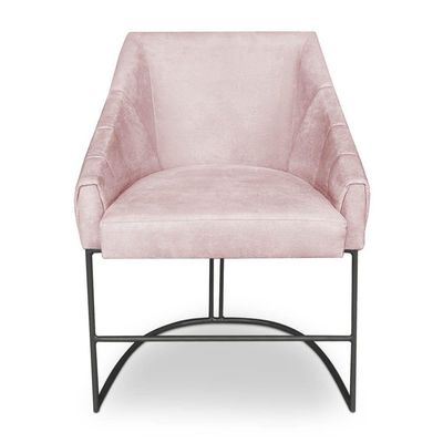 Kit 8 Poltronas Luxo Alana Suede Rosa Bebê Base Ferro Preto - Pallazio