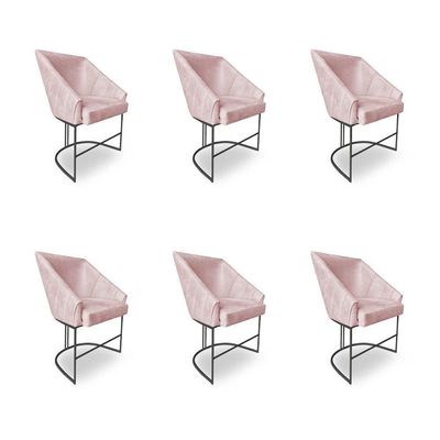 Kit 6 Poltronas Luxo Alana Suede Base Ferro Preto - Pallazio Cor Rosa Bebê