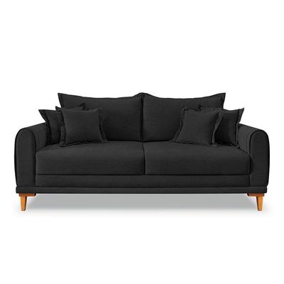 Sofá Living 2 Lugares 1,80m Livia Bouclê Pés De Madeira - Pallazio Cor Preto
