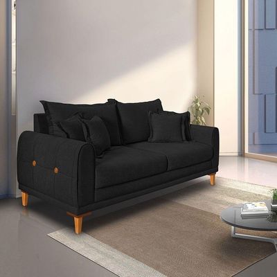 Sofá Living 2 Lugares 1,80m Livia Bouclê Pés De Madeira - Pallazio Cor Preto