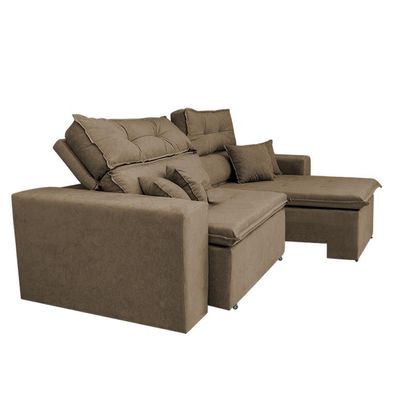 Sofá Cairo 2,32m Retrátil, Reclinável Tecido Suede Castor