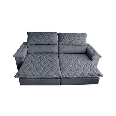 Sofá Retrátil E Reclinável 2,55m Molas Ensacadas Cama Inbox Big Home Bordado 3d Linho Cinza Escuro