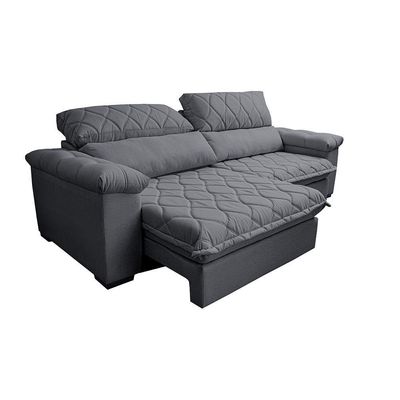 Sofá Retrátil E Reclinável 2,55m Molas Ensacadas Cama Inbox Big Home Bordado 3d Linho Cinza Escuro