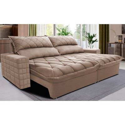 Sofá Retrátil E Reclinável 2,35m Molas Ensacadas Cama Inbox Elegance Com Thermogel Velusoft Bege