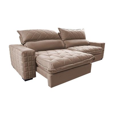 Sofá Retrátil E Reclinável 2,35m Molas Ensacadas Cama Inbox Elegance Com Thermogel Velusoft Bege