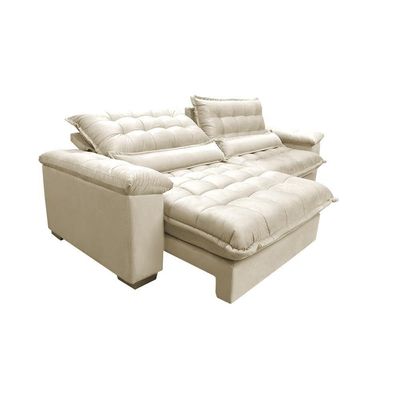 Sofá Retrátil E Reclinável 2,72m Com Molas Ensacadas Cama Inbox Aconchego Tecido Suede Bege