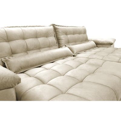 Sofá Retrátil E Reclinável 2,72m Com Molas Ensacadas Cama Inbox Aconchego Tecido Suede Bege