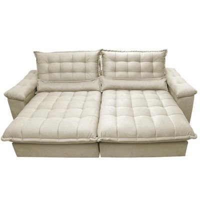 Sofá Retrátil E Reclinável 2,72m Com Molas Ensacadas Cama Inbox Aconchego Tecido Suede Bege