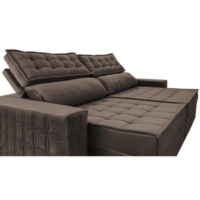 Sofá Retrátil E Reclinável 2,55M Cama Inbox Big Star Com Softgel D40 Velupluma Café