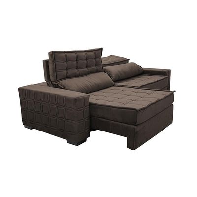 Sofá Retrátil E Reclinável 2,55M Cama Inbox Big Star Com Softgel D40 Velupluma Café