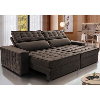 Sofá Retrátil E Reclinável 2,55M Cama Inbox Big Star Com Softgel D40 Velupluma Café