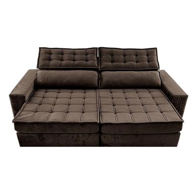 Sofá Retrátil E Reclinável 2,55M Cama Inbox Big Star Com Softgel D40 Velupluma Café