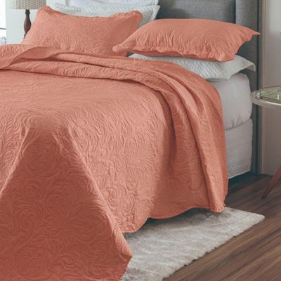 Cobre Leito Colcha Casal Queen Pratika Dupla Face 03 Peças - Salmão - 100% Poliéster