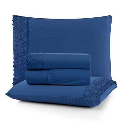 Jogo De Cama Nobless Solteiro 03 Peças 100% Poliéster - Azul Galaxia