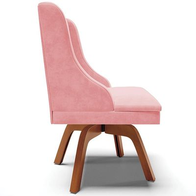 Poltrona Decorativa Base Giratória de Madeira Firenze Suede Rosa Bebê/Natural - Gran Belo