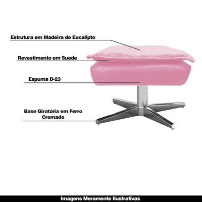 Puff Decorativo Base Giratória Cromada Charger Suede Rosa - Gran Belo