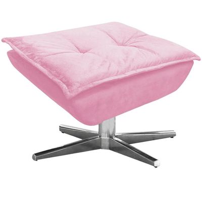 Puff Decorativo Base Giratória Cromada Charger Suede Rosa - Gran Belo