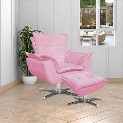 Puff Decorativo Base Giratória Cromada Charger Suede Rosa - Gran Belo