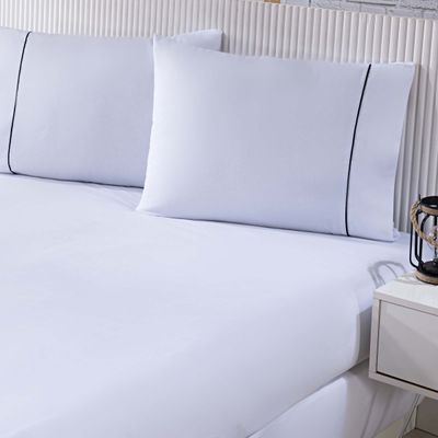 Jogo De Cama Lençol 100% Algodão Percal 150 Fios Casal Gran Moratta 3 Peças - Branco E Cinza