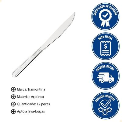 Kit 12 Facas Tramontina Para Churrasco 4 Búzios De Aço Inox Tramontina 23750004