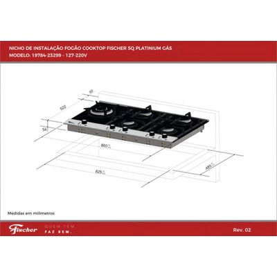 Cooktop Fischer 5q Platinium Gás 5 Bocas Escovado - Bivolt Cor Prime 127v/220v