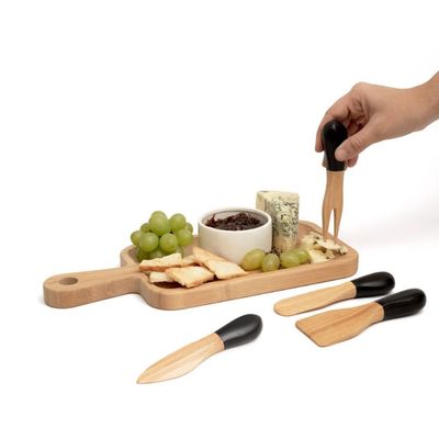 Espatula Faca para Queijo Garfinho Utensilios Bambu Kit 4un