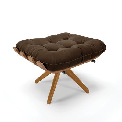 Poltrona com Puff Giratório Costela Suede Base de Madeira MA30 M11 - D'Rossi Marrom