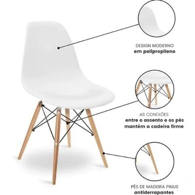 Cadeira Charles Eames Eiffel Wood Base Madeira - Branca