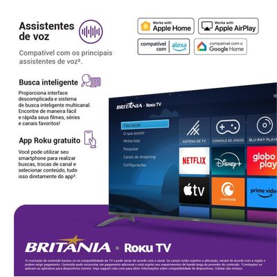 Smart TV 50” Britânia Roku TV LED Dolby Audio BTV50VA4REGB Bivolt