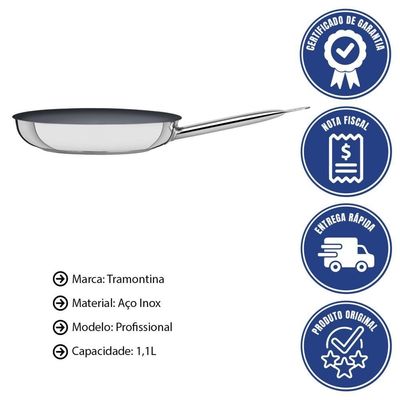 Frigideira Rasa Tramontina Profissional Em Aço Inox Com Fundo Triplo Grafite 20cm 1,1l 62633206