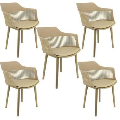 Kit 5 Cadeiras De Jantar Montreal Marcela Design Moderno Liso Nude