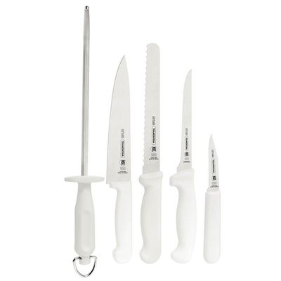 Kit Chefs C- Facas Tramontina Profissional Aço Inox Cabos De Polipropileno Branco 6 Pçs 24699816
