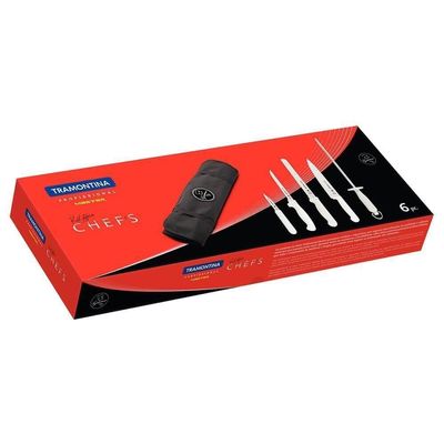 Kit Chefs C- Facas Tramontina Profissional Aço Inox Cabos De Polipropileno Branco 6 Pçs 24699816