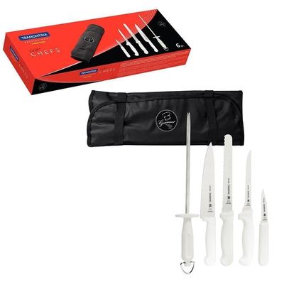 Kit Chefs C- Facas Tramontina Profissional Aço Inox Cabos De Polipropileno Branco 6 Pçs 24699816