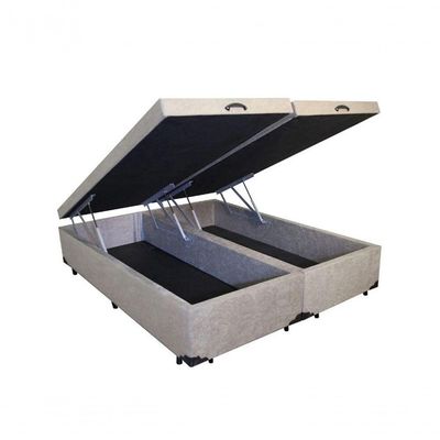 Cama Box Com Baú Queen Bipartido Tecido Suede Bege Com Colchão De Molas Ensacadas - Probel - Evolution 158cm