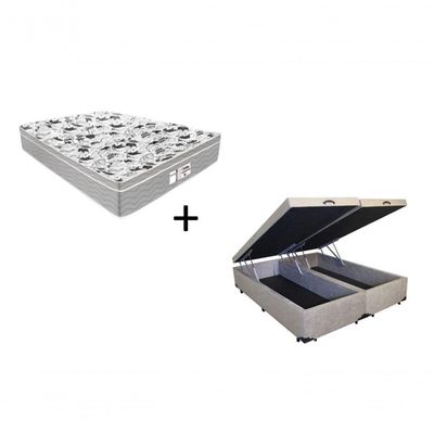 Cama Box Com Baú Queen Bipartido Tecido Suede Bege Com Colchão De Molas Ensacadas - Probel - Evolution 158cm