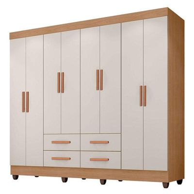 Guarda Roupa Casal Porto Com Cômoda Lite 4 Gavetas 2 Portas Nature Off White - Móveis Leão