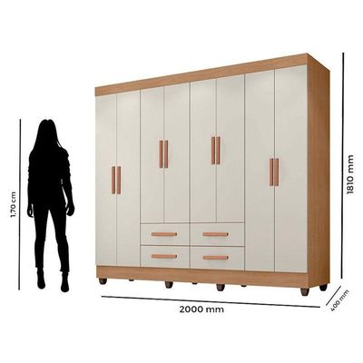 Guarda Roupa Casal Porto Com Cômoda Lite 4 Gavetas 2 Portas Nature Off White - Móveis Leão