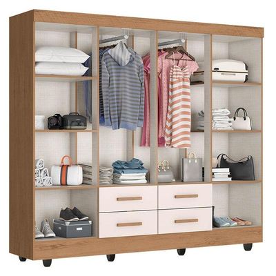 Guarda Roupa Casal Porto Com Cômoda Lite 4 Gavetas 2 Portas Nature Off White - Móveis Leão