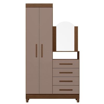 Cômoda New Capri 2 Portas E 4 Gavetas Nogueira-capuccino Com Espelho - Móveis Albatroz