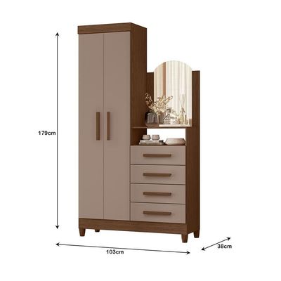 Cômoda New Capri 2 Portas E 4 Gavetas Nogueira-capuccino Com Espelho - Móveis Albatroz