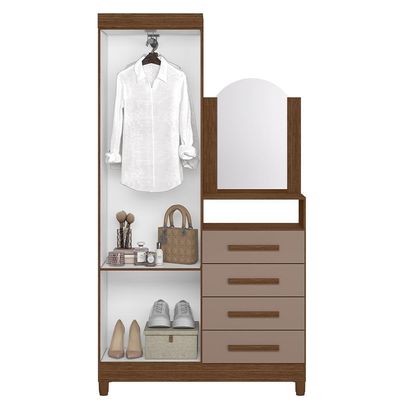Cômoda New Capri 2 Portas E 4 Gavetas Nogueira-capuccino Com Espelho - Móveis Albatroz