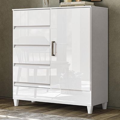 Cômoda Fit 1 Porta E 4 Gavetas Branco - Santos Andirá