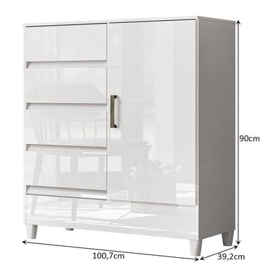 Cômoda Fit 1 Porta E 4 Gavetas Branco - Santos Andirá