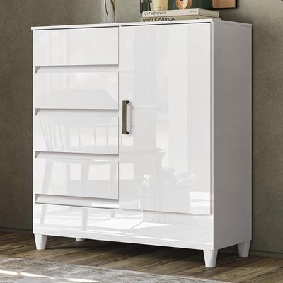 Cômoda Fit 1 Porta E 4 Gavetas Branco - Santos Andirá
