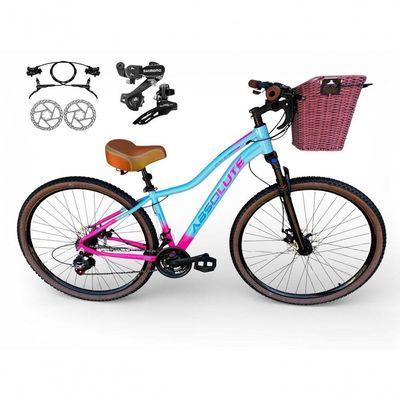 Bicicleta Aro 29 Feminina Absolute Hera Retrô Vintage Shimano 21v Hidráulica Confortável Cesta Azul-rosa Tamano 15