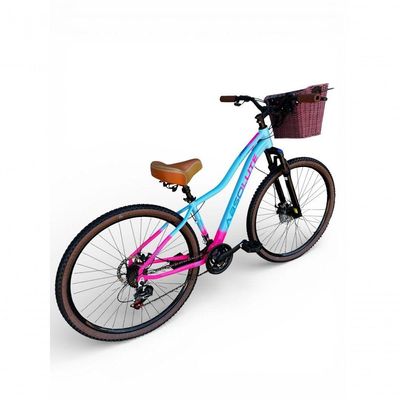 Bicicleta Aro 29 Feminina Absolute Hera Retrô Vintage Shimano 21v Hidráulica Confortável Cesta Azul-rosa Tamano 15